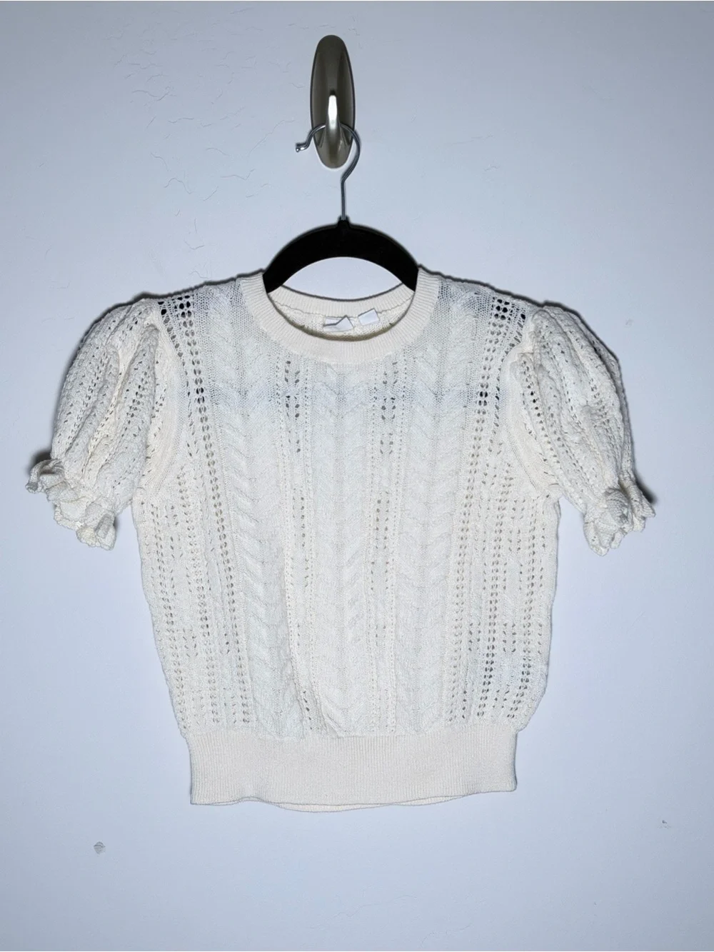 GAP Kids Cream Open-Knit Puff Sleeve Crew Sweater Large